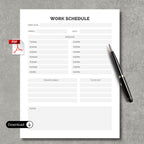 Daily Work Schedule Organizer Sheet
