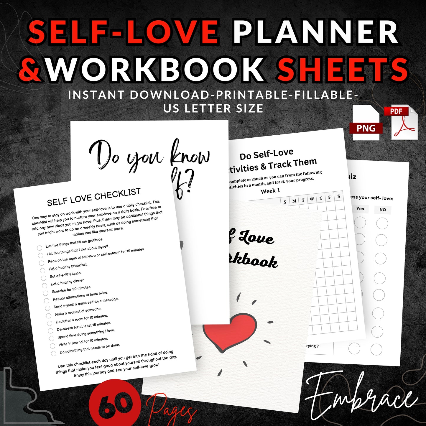 Self Love Planner & Workbook Sheets Bundle