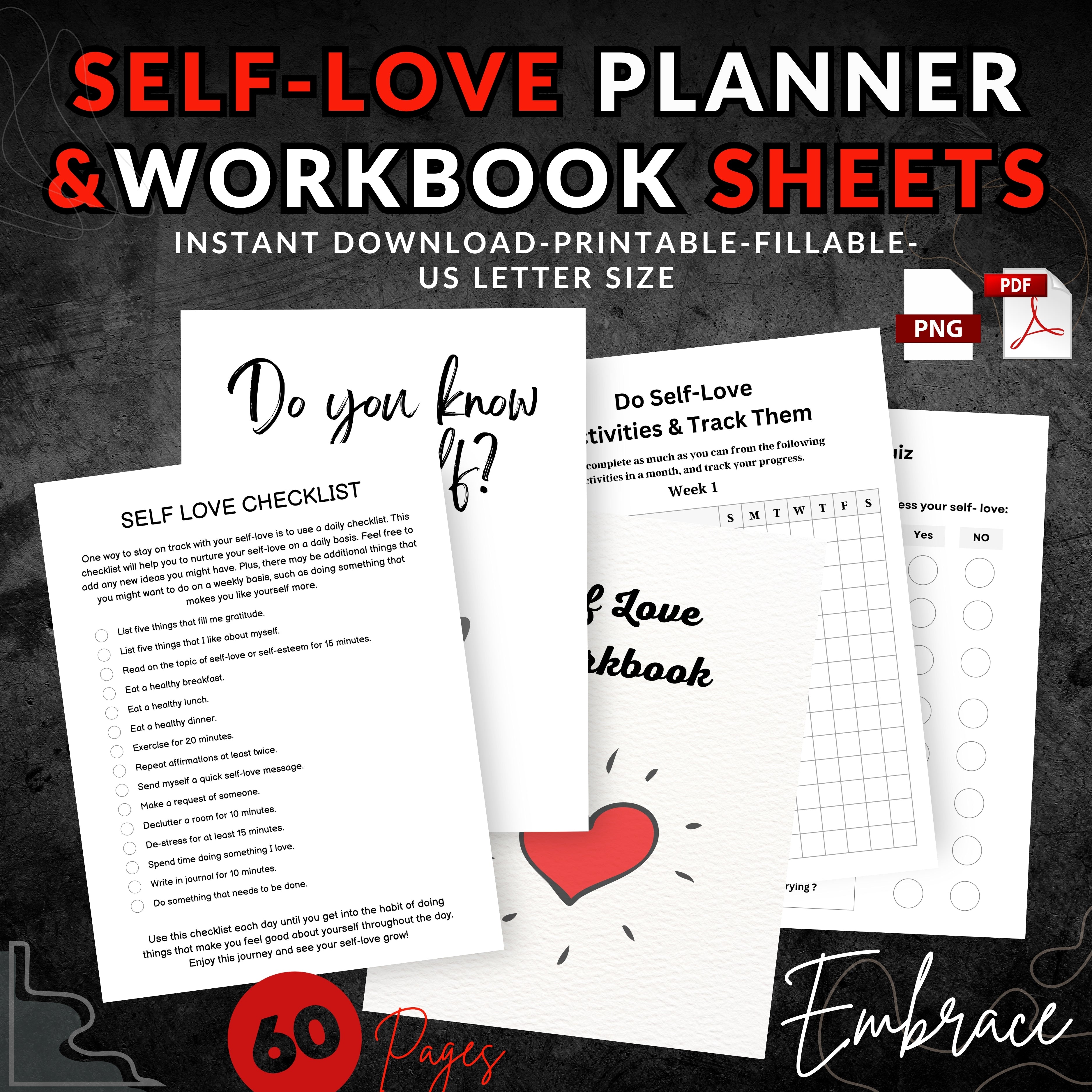 Self Love Planner & Workbook Sheets Bundle