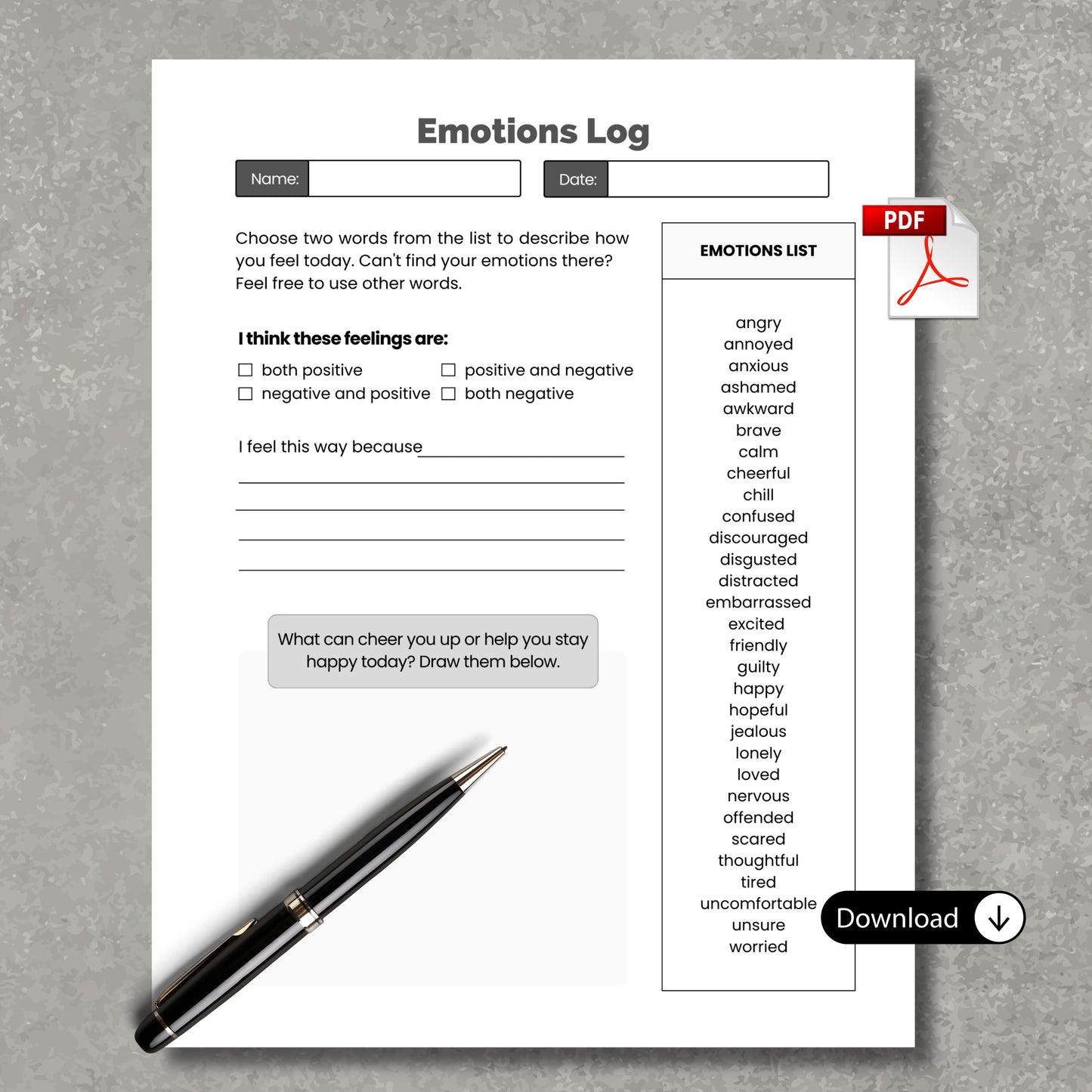 Emotion Log Paper Sheet PDF