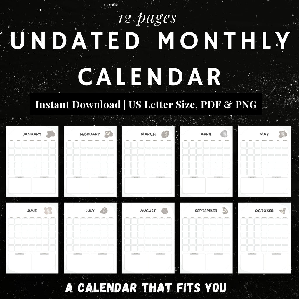 Undated Monthly Calendar PDF x12