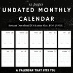 Undated Monthly Calendar PDF x12