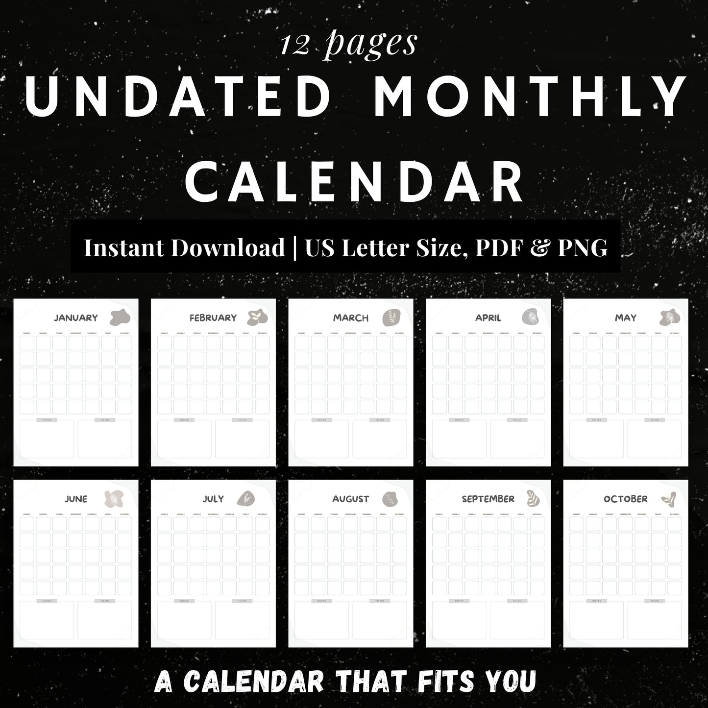 Undated Monthly Calendar PDF x12