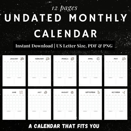 Undated Monthly Calendar PDF x12