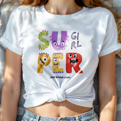 Super Girl What Beyond Limits - Cute Monster Empowerment Kids Statement Artwork