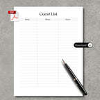 Guest List Paper Sheet