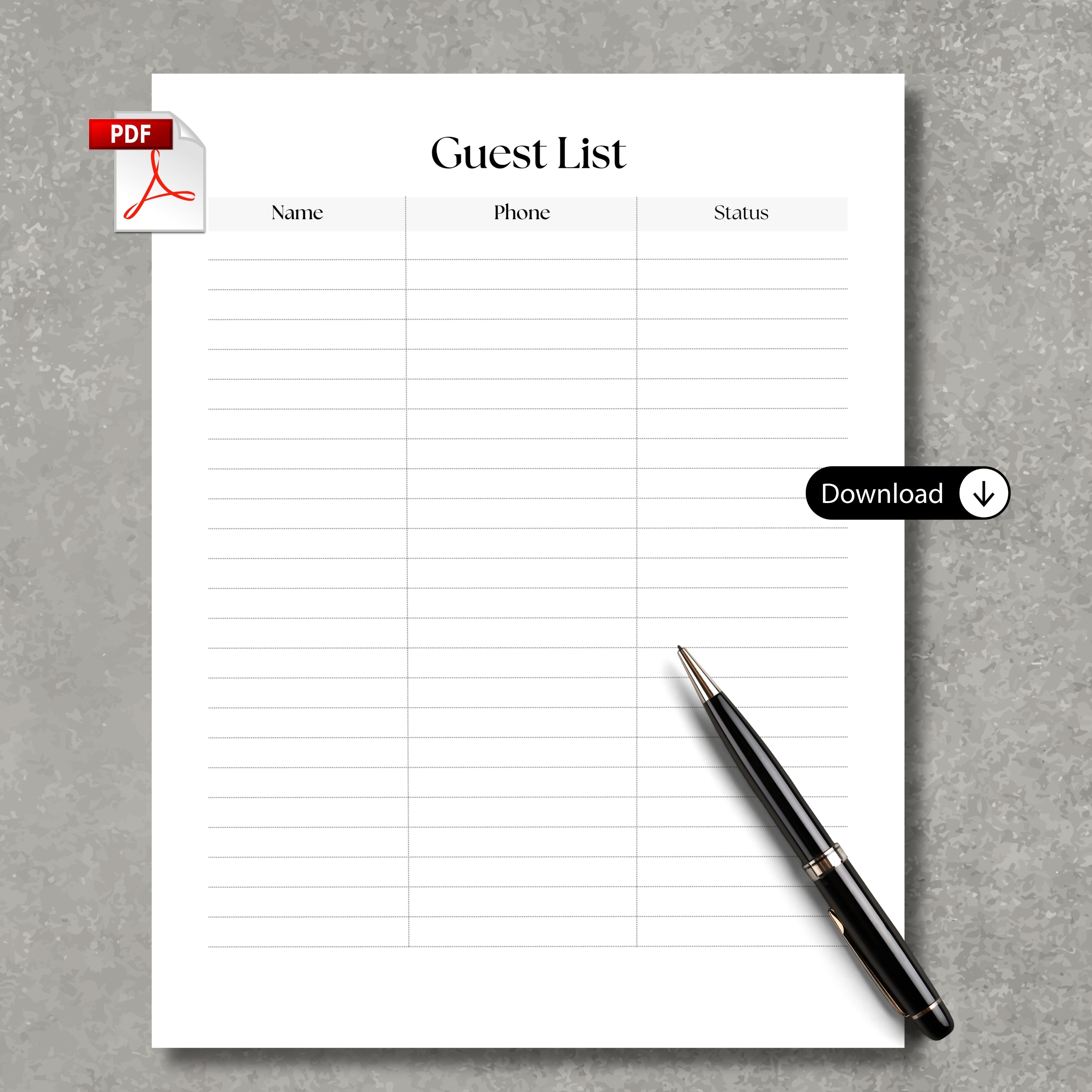 Guest List Paper Sheet