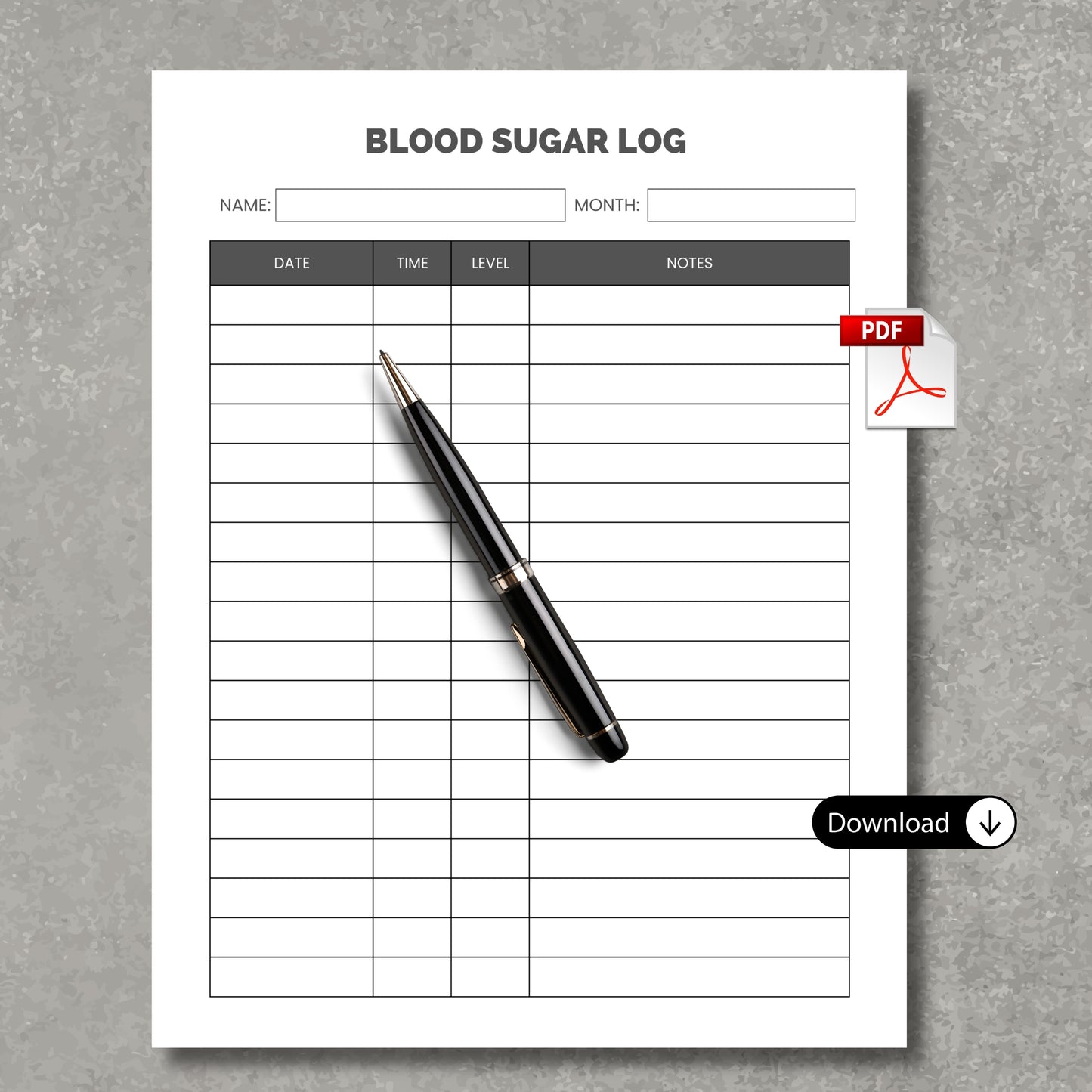 Blood Sugar Log PDF Sheet