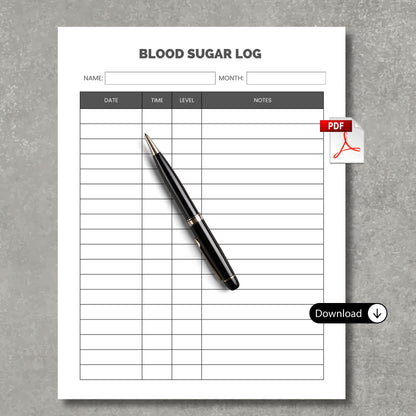 Blood Sugar Log PDF Sheet