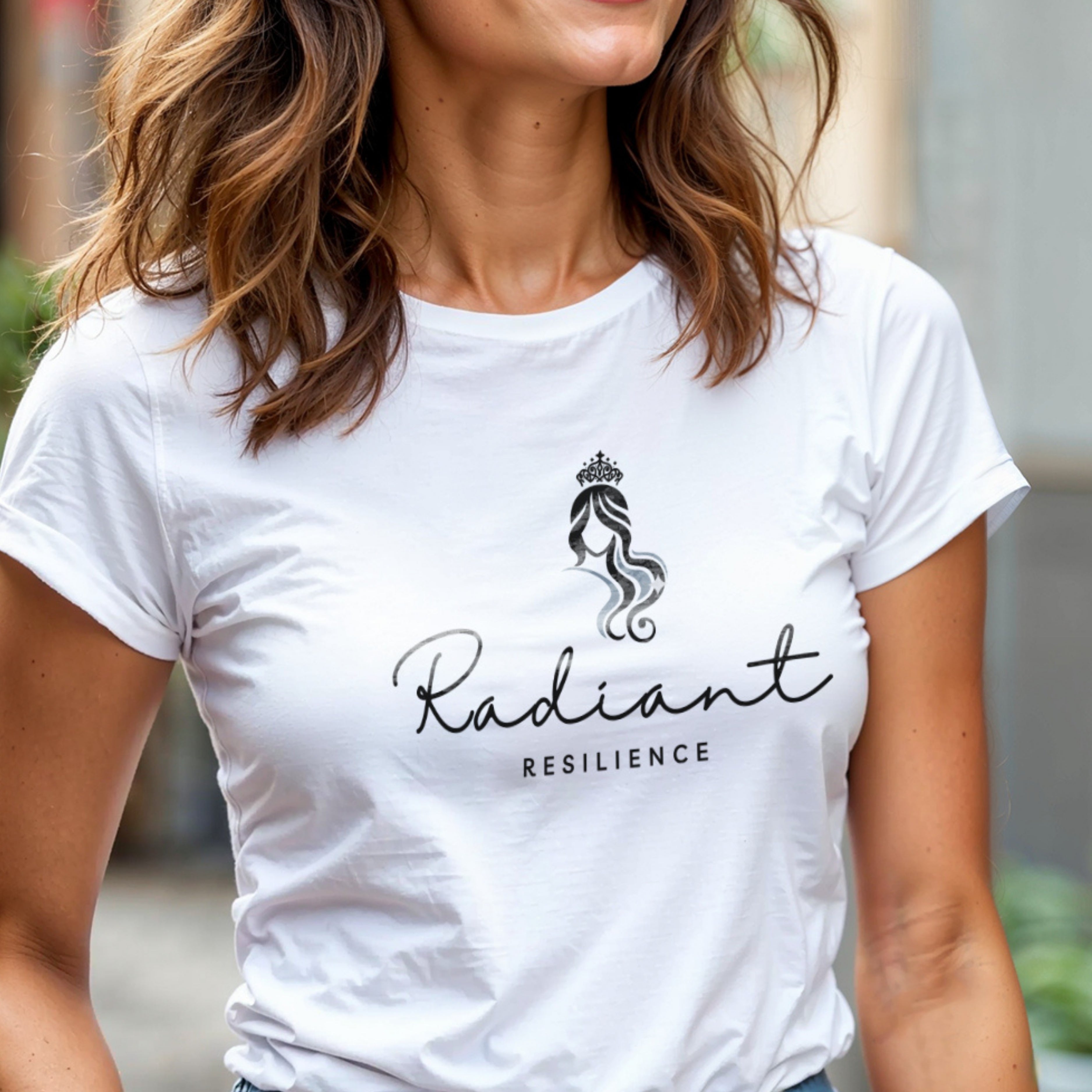 Radiant Resilience - Crown Silhouette Woman Elegant Script Strength Statement Artwork
