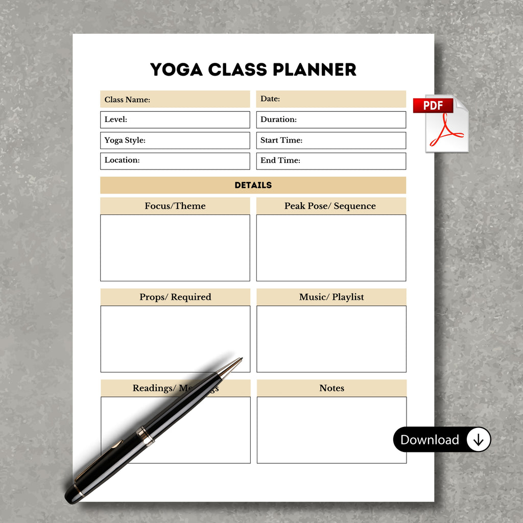 Yoga Class Planner- Gold Theme