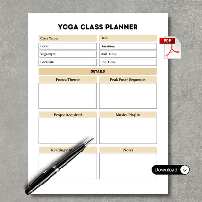 Yoga Class Planner- Gold Theme