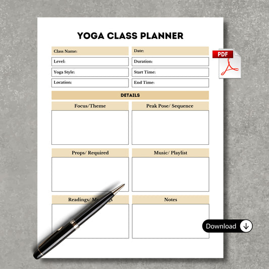 Yoga Class Planner- Gold Theme