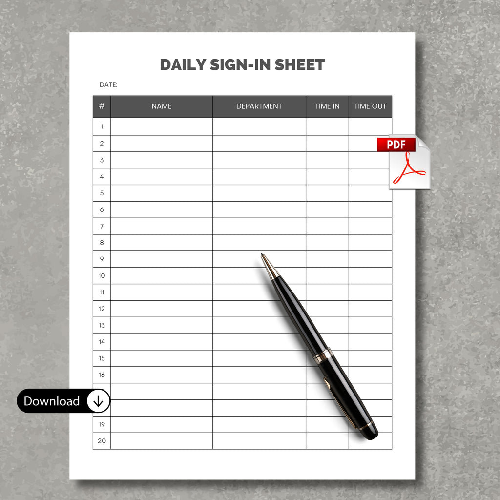 Daily Sign In Sheet