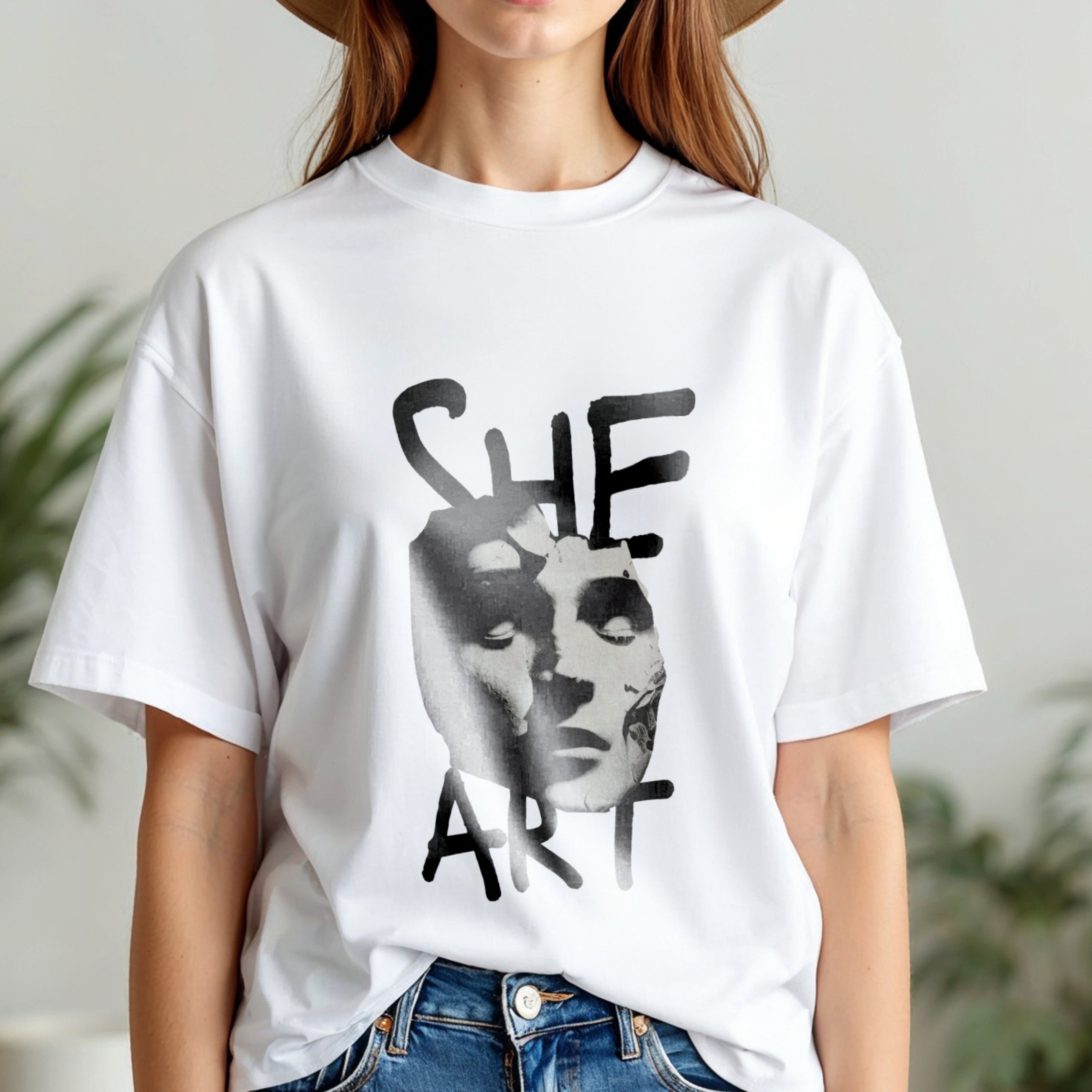 She Art - Minimalist Black & White Portrait Typography Artistic Statement Artwork