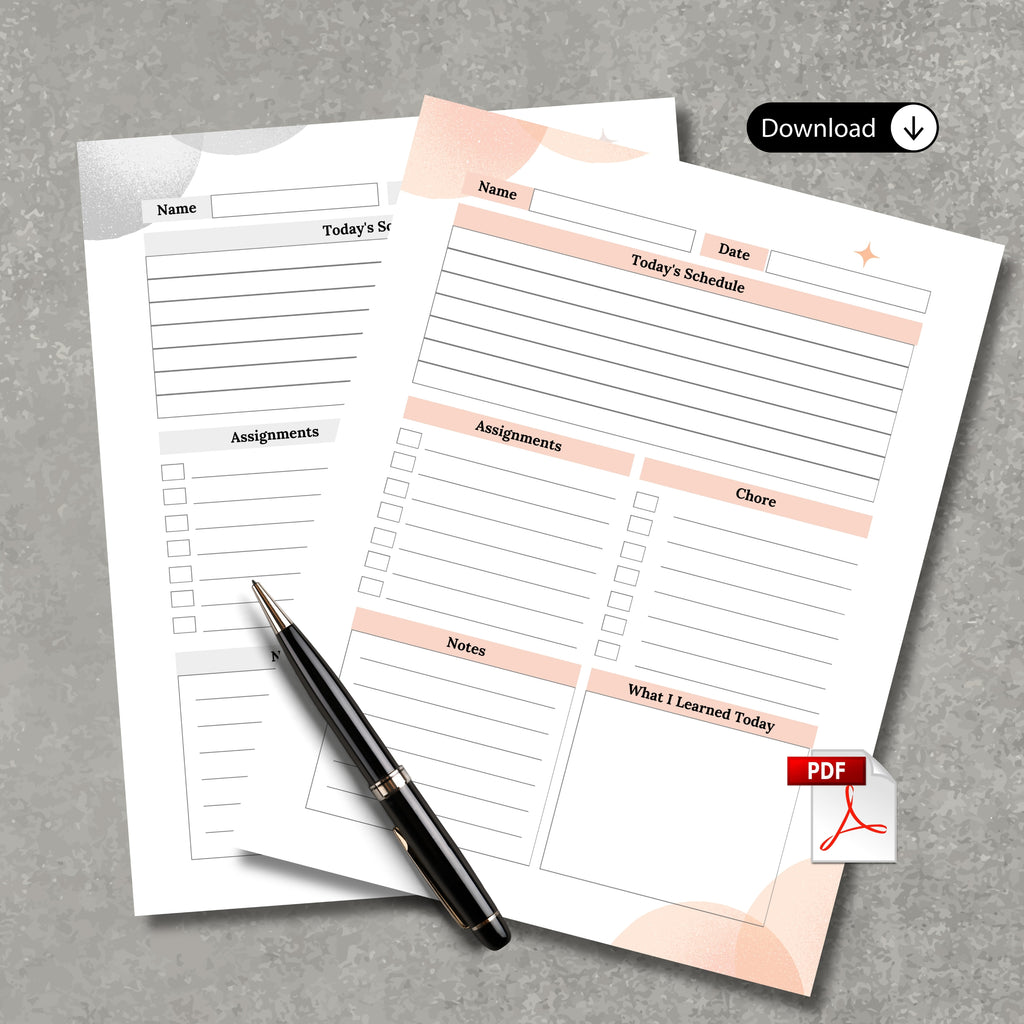 Home School Planner Grey+Pink Theme