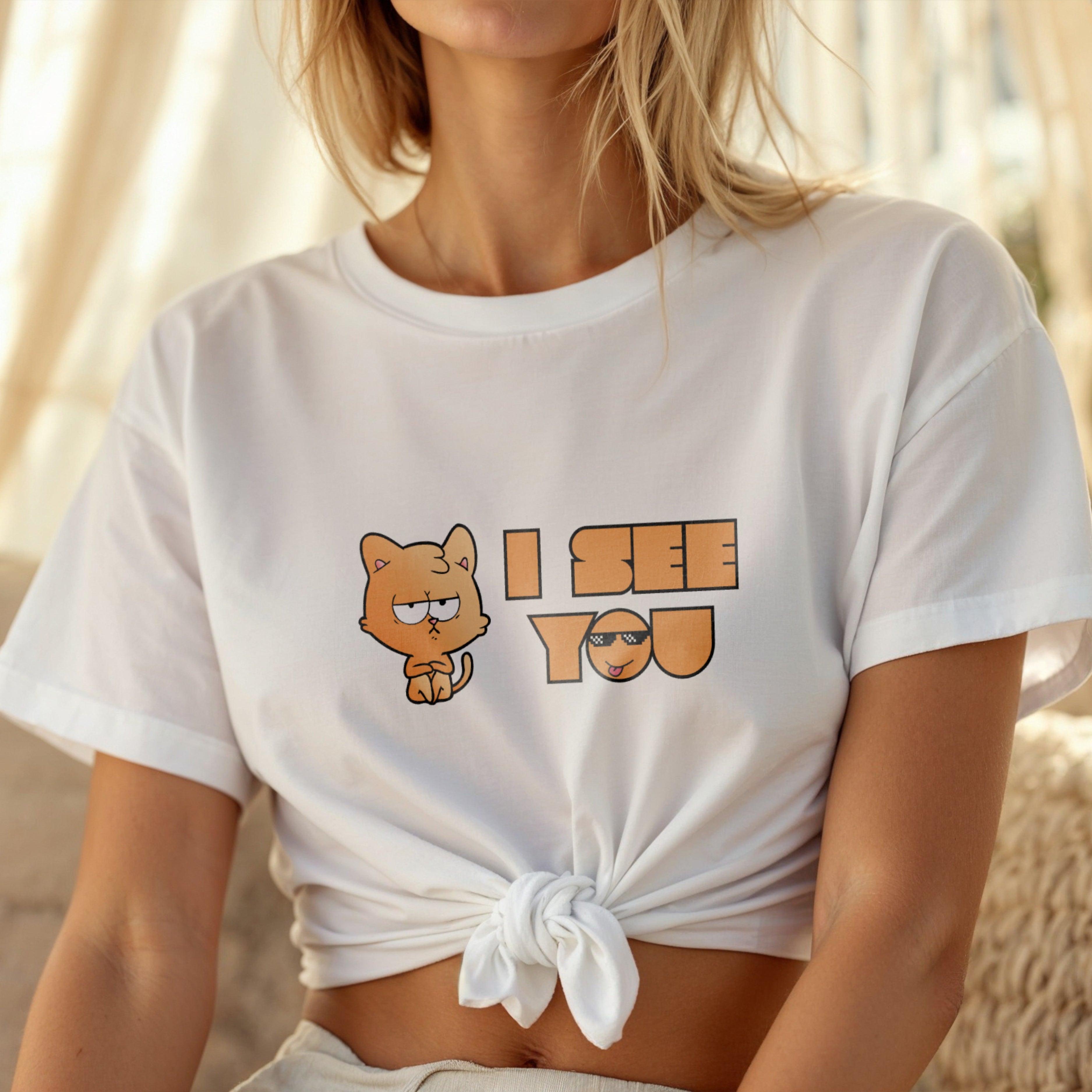 I See You - Grumpy Orange Cat with Deal With It Sunglasses Meme Humor Artwork