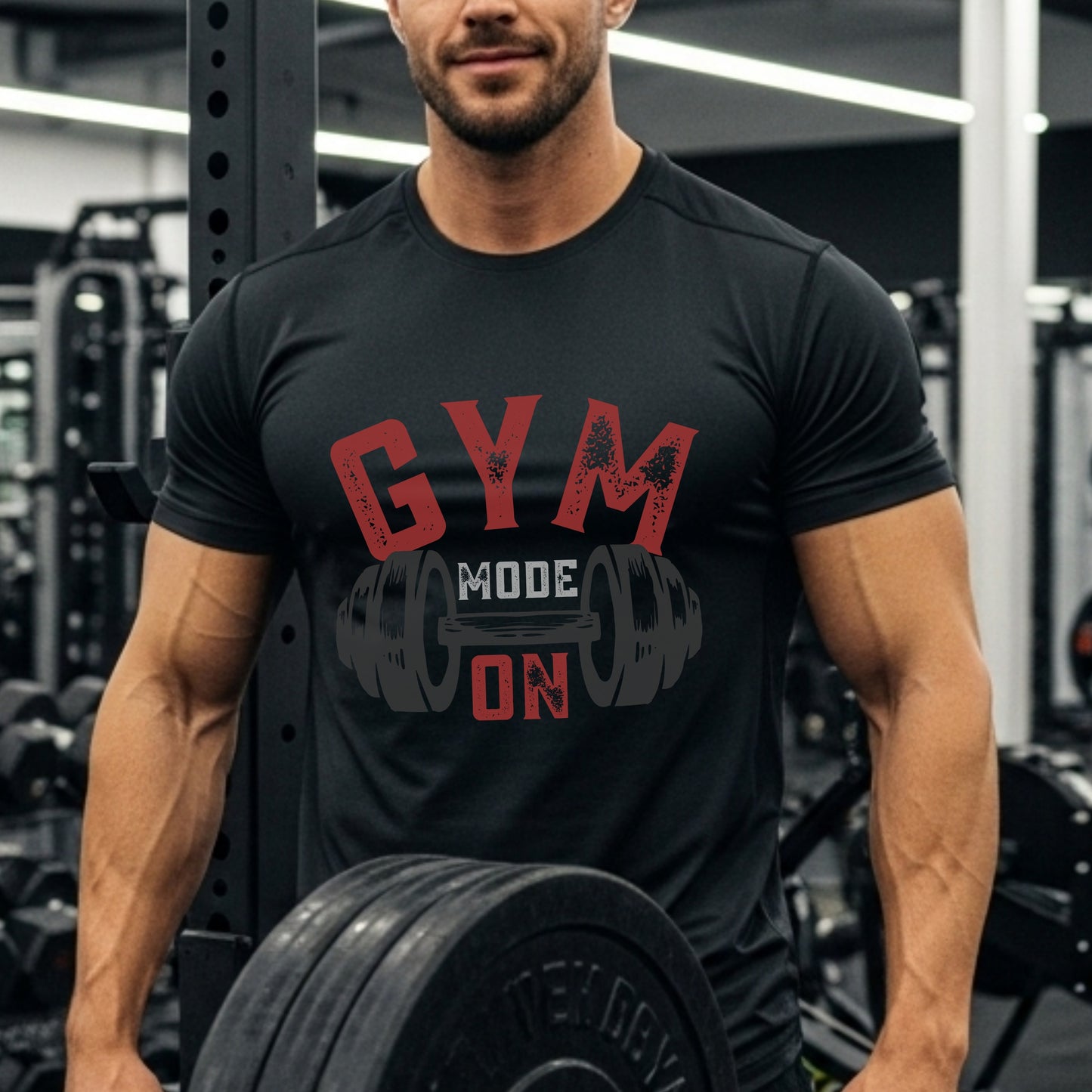 Gym Mode On - Intense Workout Motivation Barbell Statement Artwork