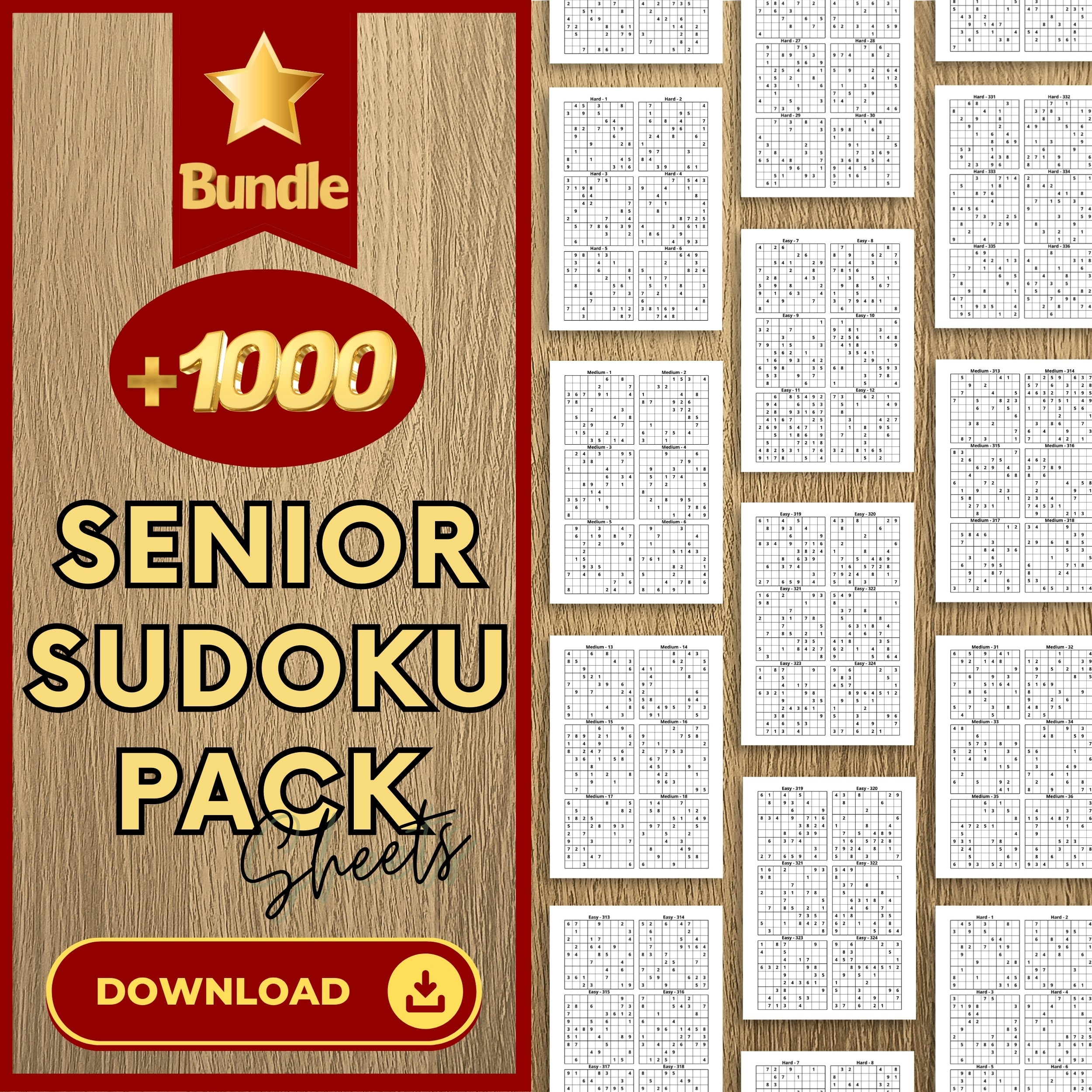 +1000 Senior Sudoku Pro Pack Bundle - 3 Levels