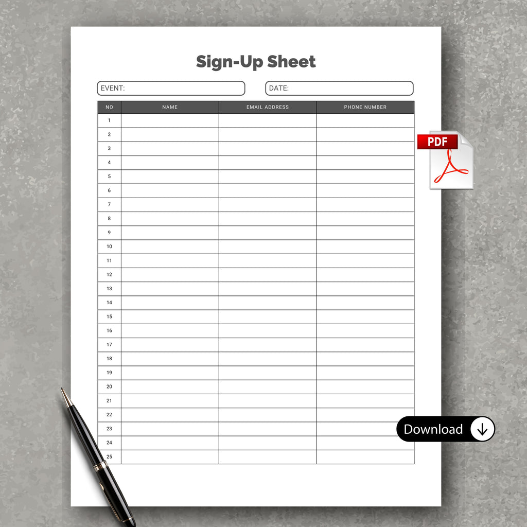 Contacts' Sign Up Sheet