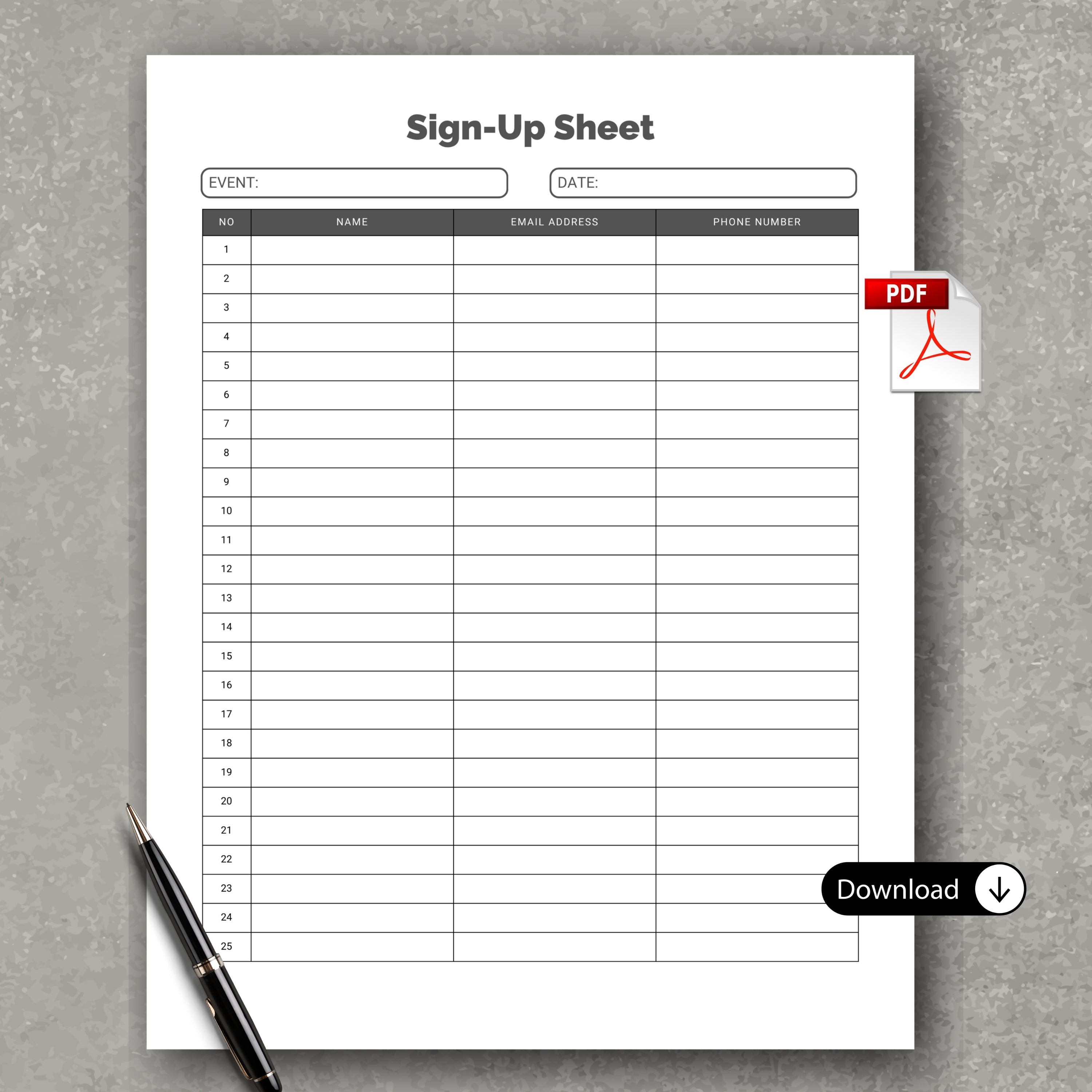 Contacts' Sign Up Sheet