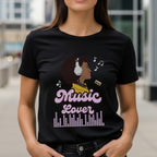Music Lover - Illustrated Woman with Headphones Pink Script Equalizer Design Artwork