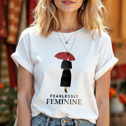 Fearlessly Feminine - Woman with Red Umbrella Silhouette Elegant Empowerment Statement Artwork