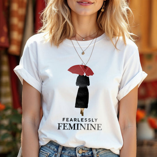 Fearlessly Feminine - Woman with Red Umbrella Silhouette Elegant Empowerment Statement Artwork