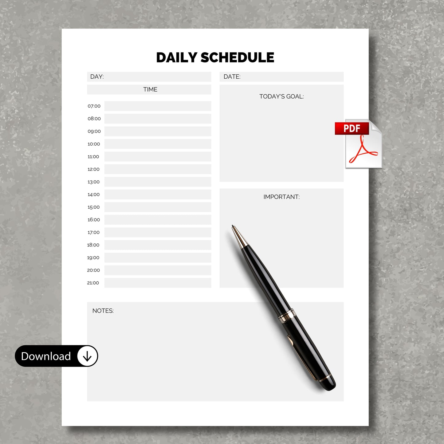 Daily Scheduler Paper Sheet