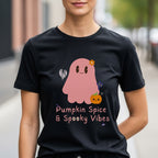 Pumpkin Spice & Spooky Vibes - Cute Halloween Ghost Autumn Season Statement Artwork