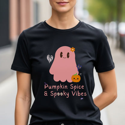 Pumpkin Spice & Spooky Vibes - Cute Halloween Ghost Autumn Season Statement Artwork
