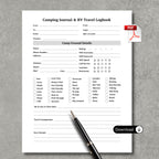 Camping Journal & RV Travel Logbook Sheets x2