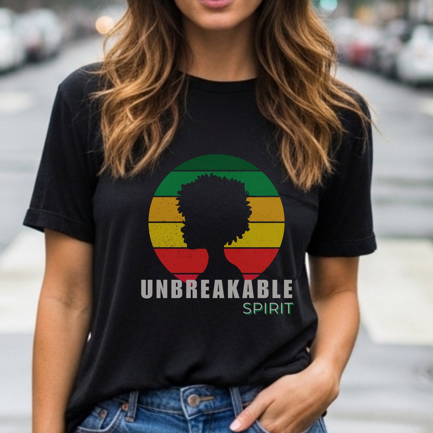Unbreakable Spirit - Afro Silhouette Retro Sunset Circle Natural Hair Empowerment Artwork
