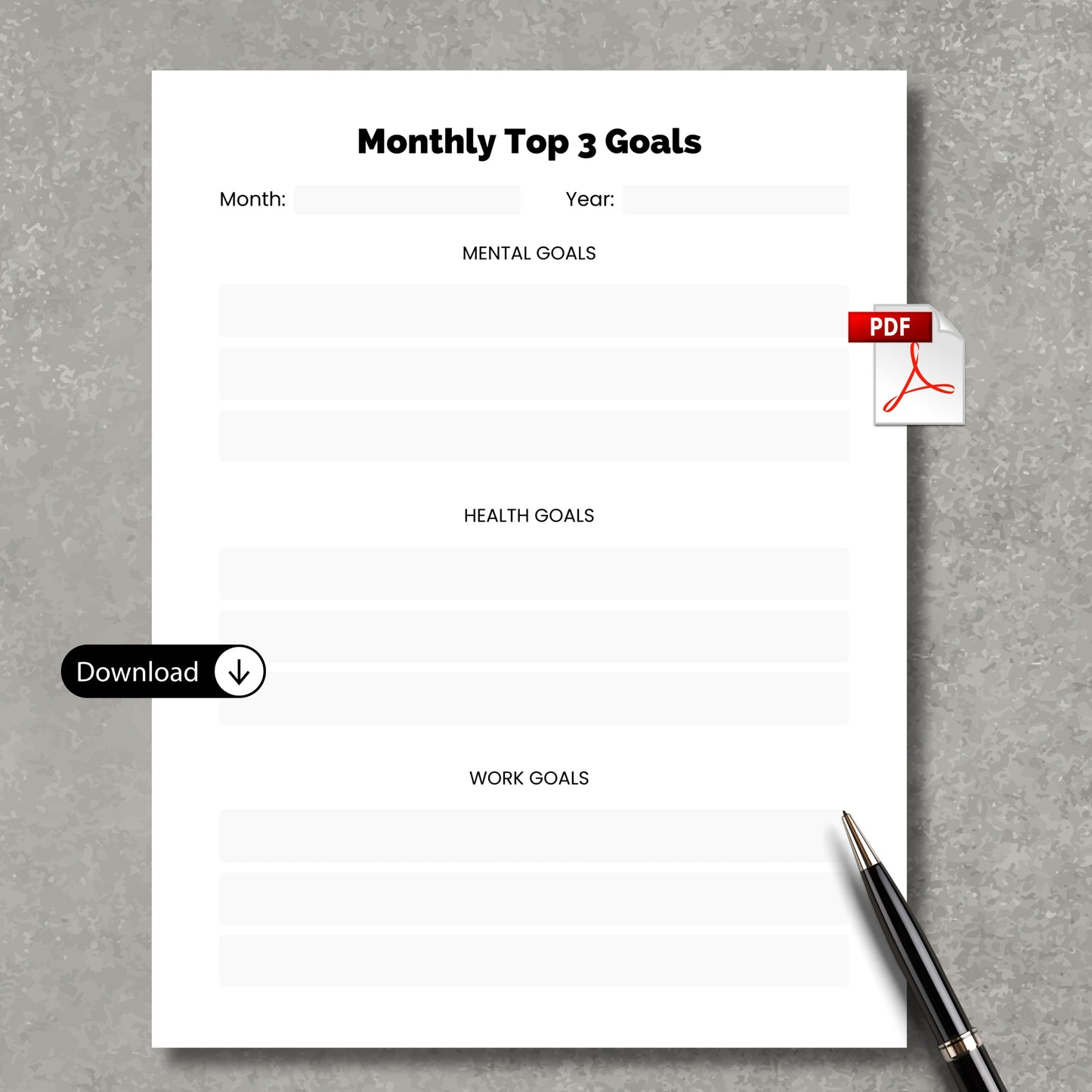 Monthly Top 3 Goals Planner