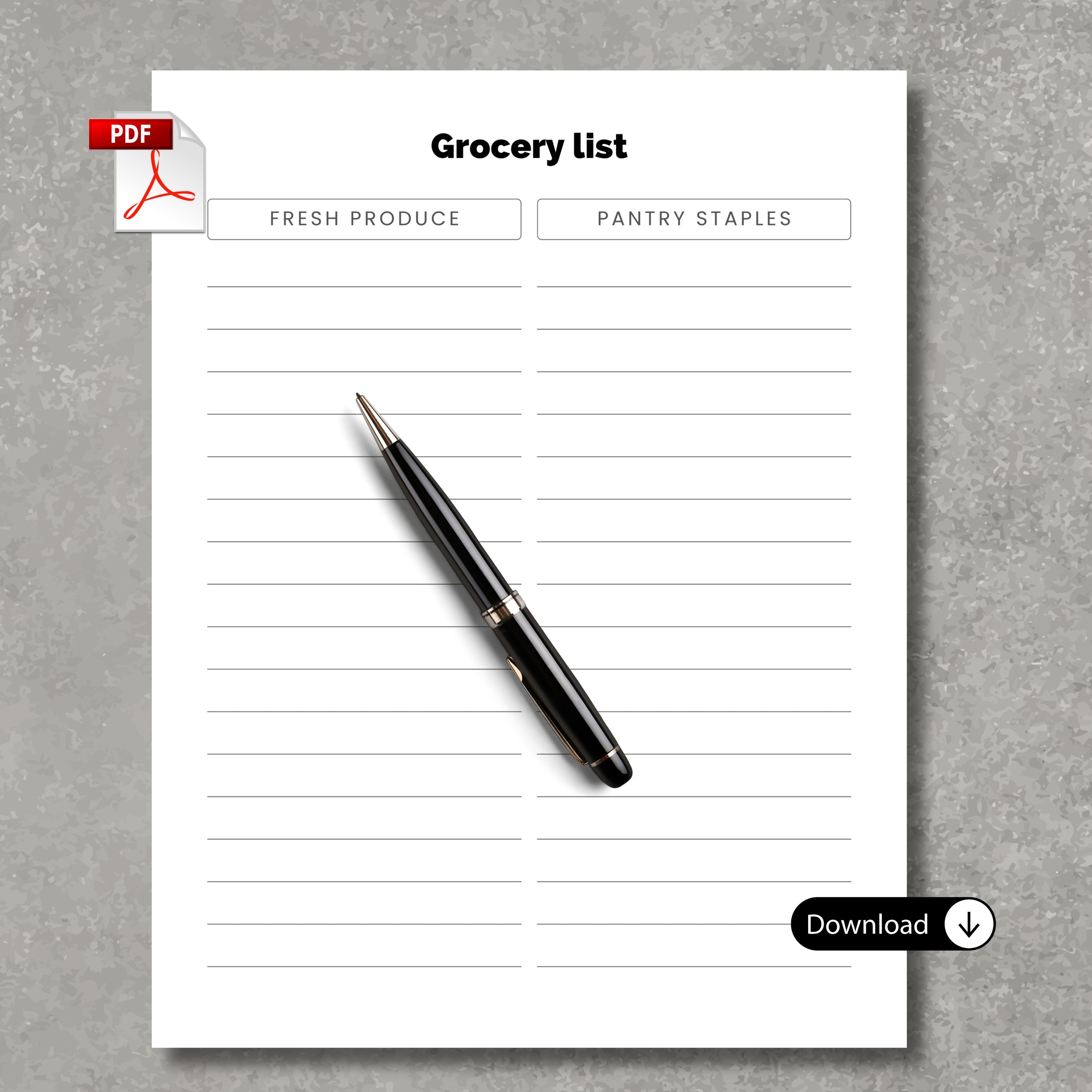 Grocery List PDF Sheet