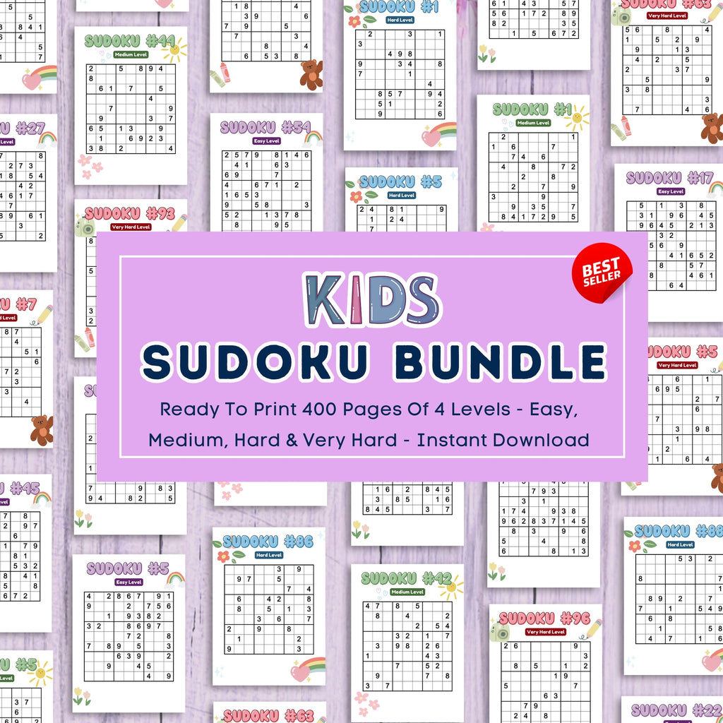 400 Sudoku Fun Activity Sheets For Kids - 4 Levels