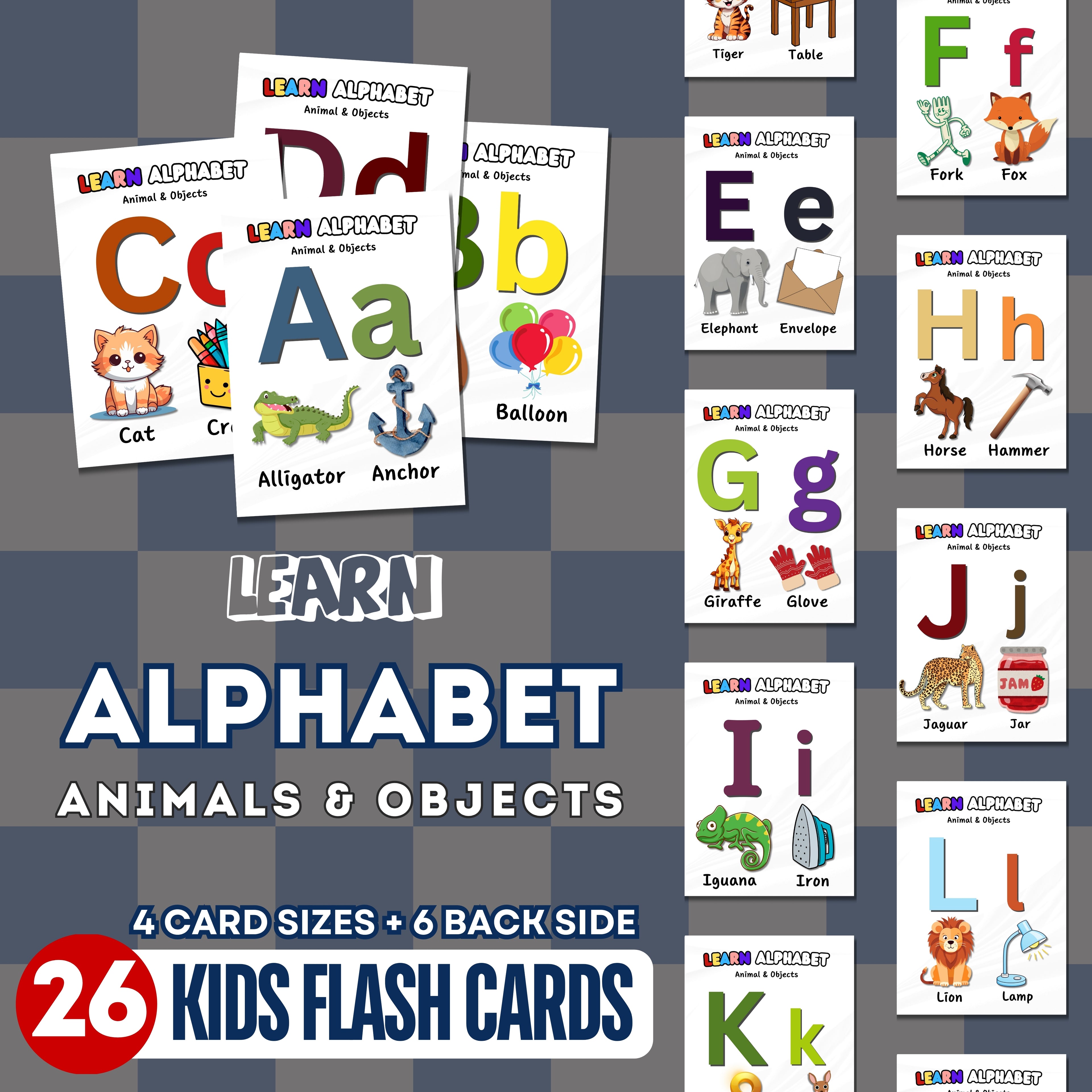 Animals & Objects Alphabet Flashcards