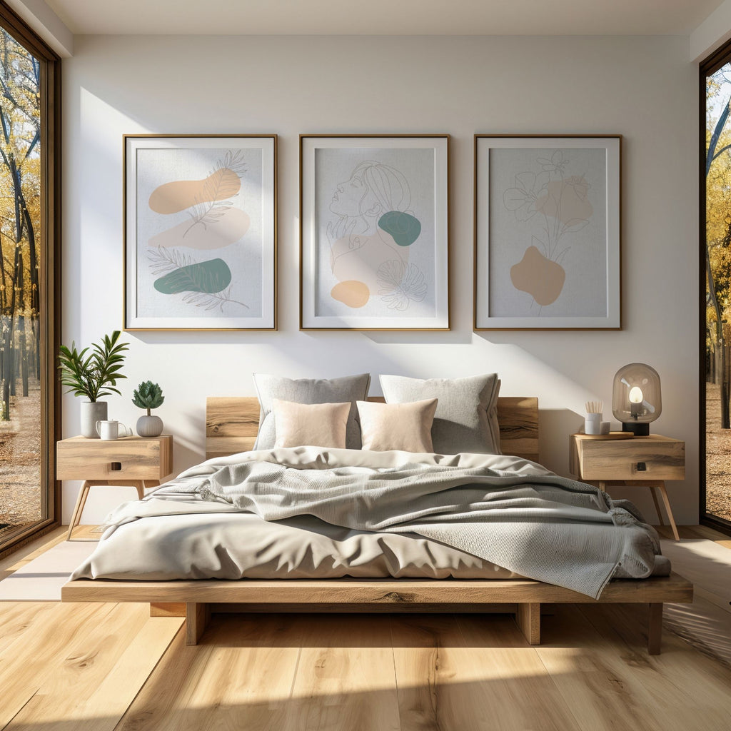 Minimalist Botanical Abstract Art Set - 3-Piece Line Drawing Wall Art Collection | Modern Organic Shapes