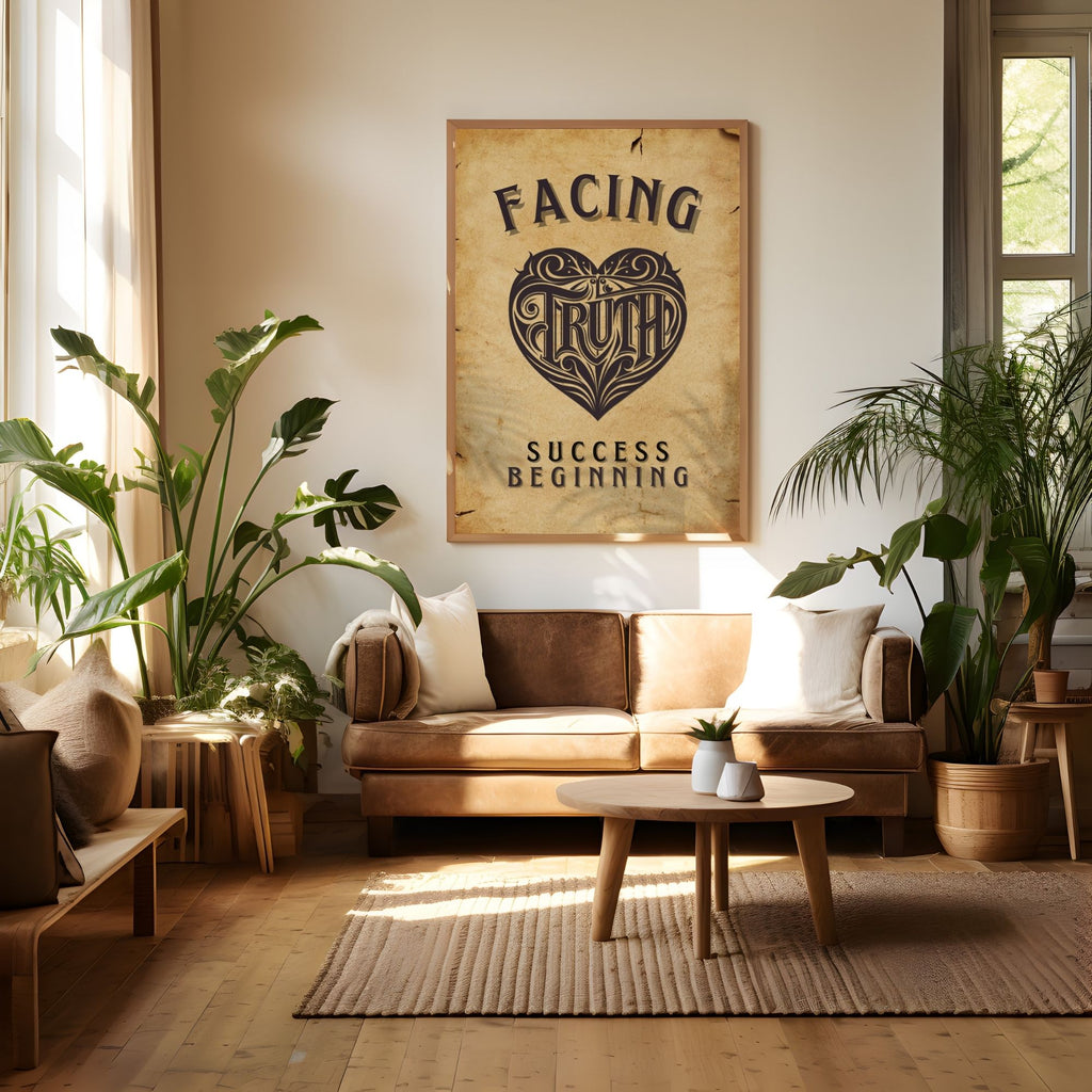 Facing Truth - Vintage Motivational Wall Art with Heart Design