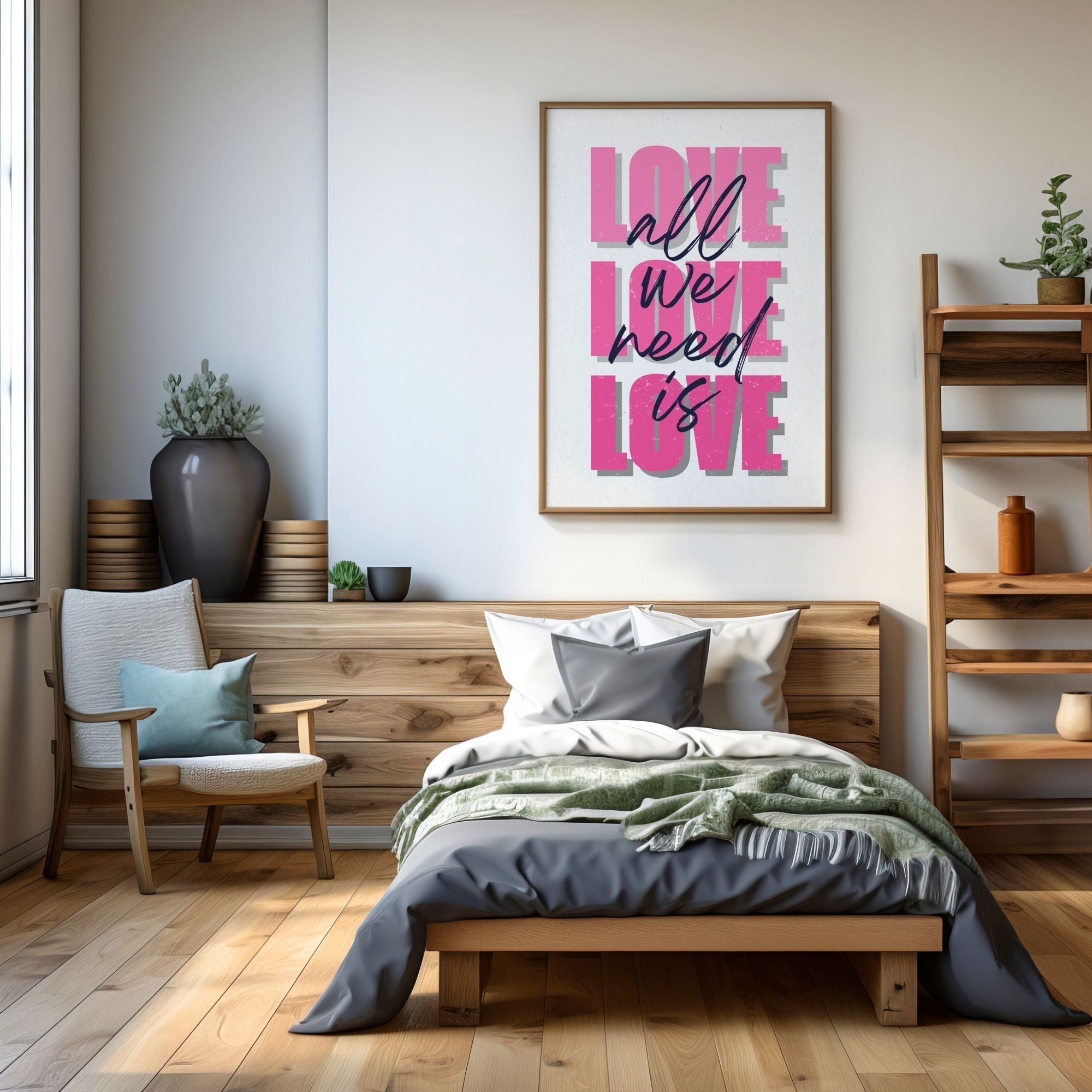 All We Need Is Love - Bold Pink Typography Wall Art | Modern Love Statement Poster