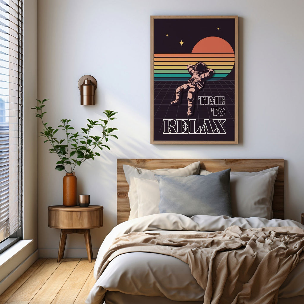 Time to Relax - Retro Astronaut Synthwave Wall Art