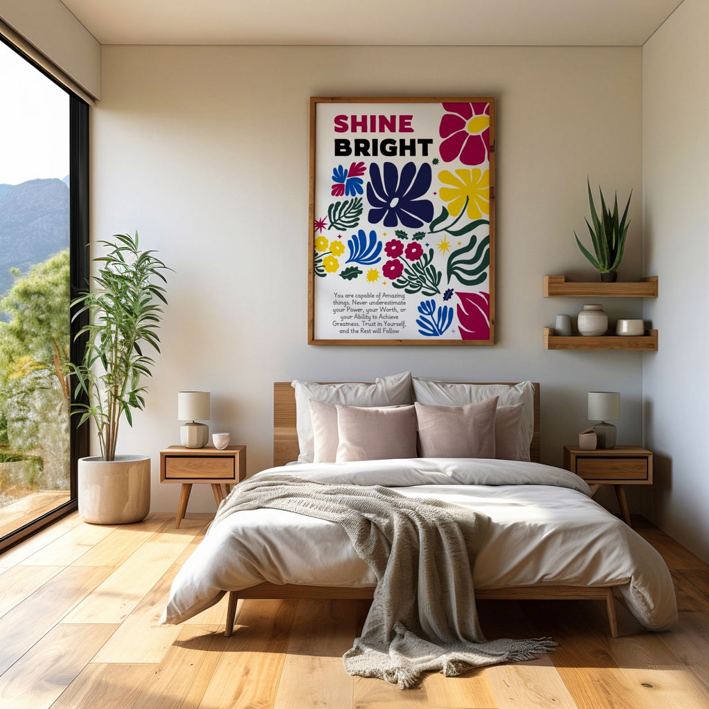 Shine Bright - Bold Floral Empowerment Wall Art