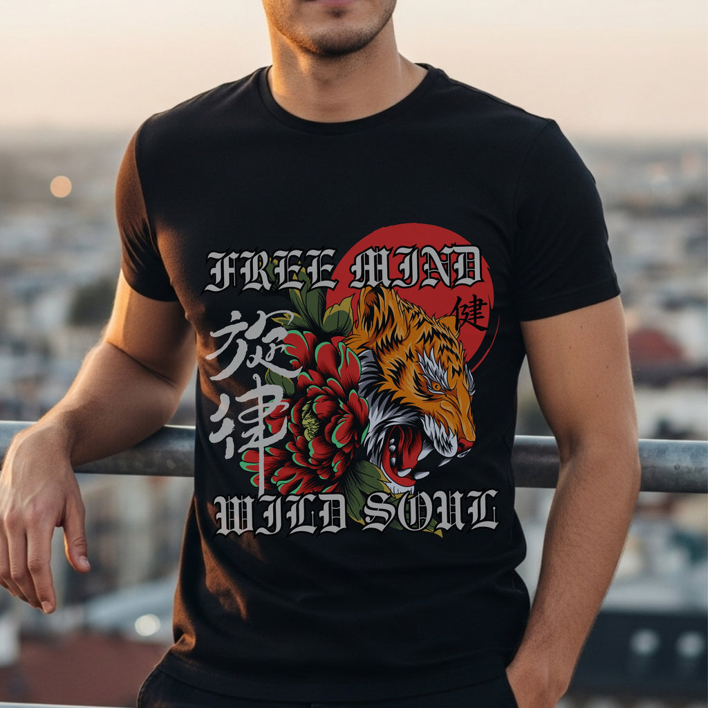 Free Mind Wild Soul - Japanese Tiger Floral Statement Artwork