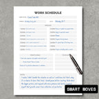 Daily Work Schedule Organizer Sheet