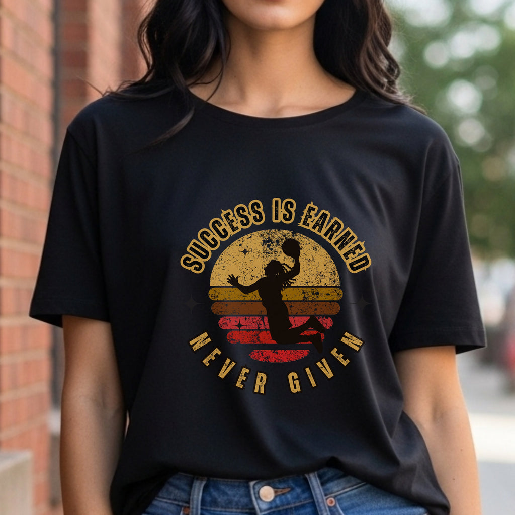Success Is Earned Never Given - Basketball Retro Sports Motivation Statement Artwork