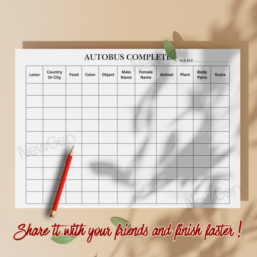 Autobus Complete Paper Game Form