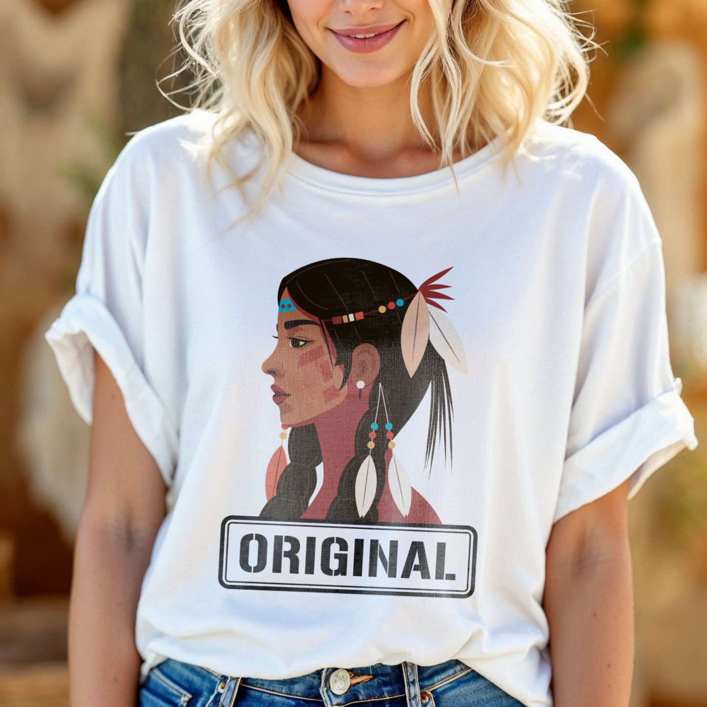 Original - Indigenous Woman Profile Native Heritage Cultural Pride Illustration