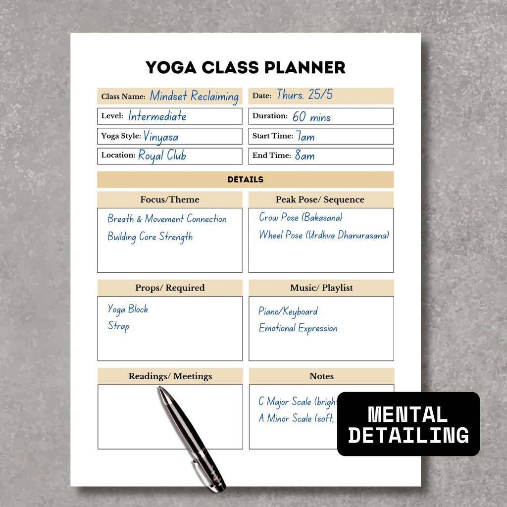 Yoga Class Planner- Gold Theme