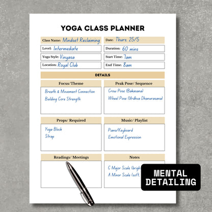 Yoga Class Planner- Gold Theme