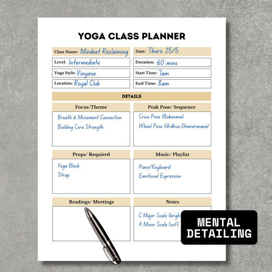 Yoga Class Planner- Gold Theme